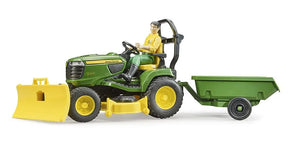 Bruder John Deere X949 Ride On Tractor Lawnmower With Trailer And Man