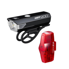 CatEye AMPP 200 VIZ 100 Bike Light Set - USB-C Rechargeable Front & Rear Lights
