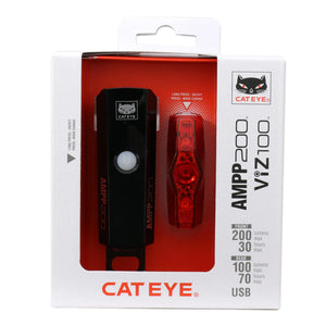 CatEye AMPP 200 VIZ 100 Bike Light Set - USB-C Rechargeable Front & Rear Lights