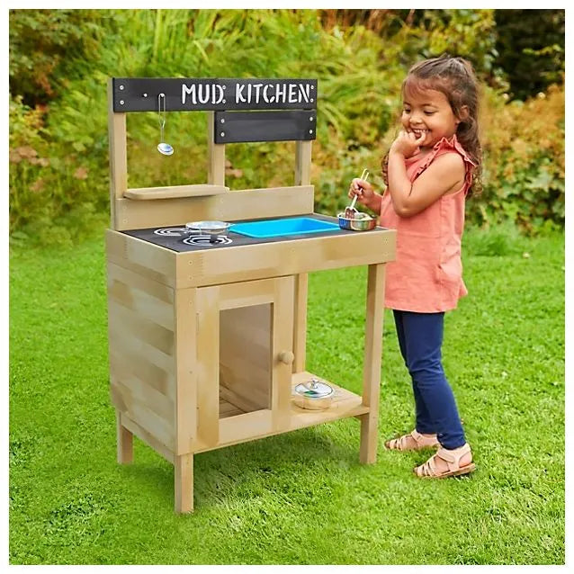 TP Toys Junior Cook Wooden Mud Kitchen for Kids - FSC Certified Timber with Stainless Steel Pans & Utensils