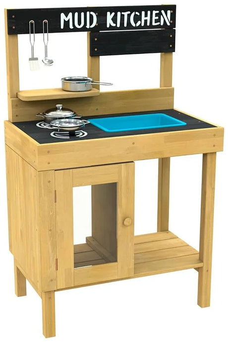 TP Toys Junior Cook Wooden Mud Kitchen for Kids - FSC Certified Timber with Stainless Steel Pans & Utensils