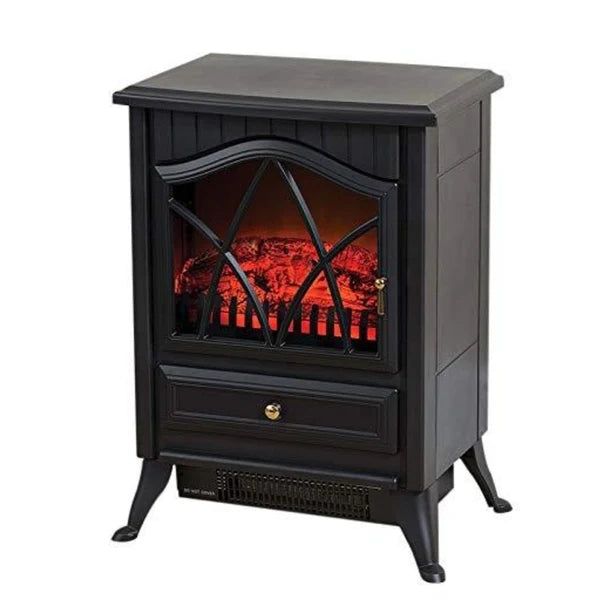 Daewoo 2kW Electric Stove Heater Black HEA1200 - Freestanding Fireplace with Flame Effect