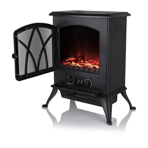 Daewoo 2kW Electric Stove Heater Black HEA1200 - Freestanding Fireplace with Flame Effect