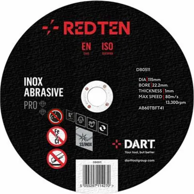 DART Red Ten 115mm SS/Inox Abrasive Discs 10pk