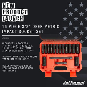 Jefferson 16 Piece 3/8'' Deep Metric Impact Socket Set