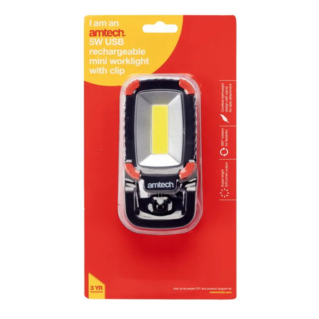 Amtech DKS8183 5W COB USB Rechargeable Mini Worklight - Portable, High-Intensity LED with Magnetic Base