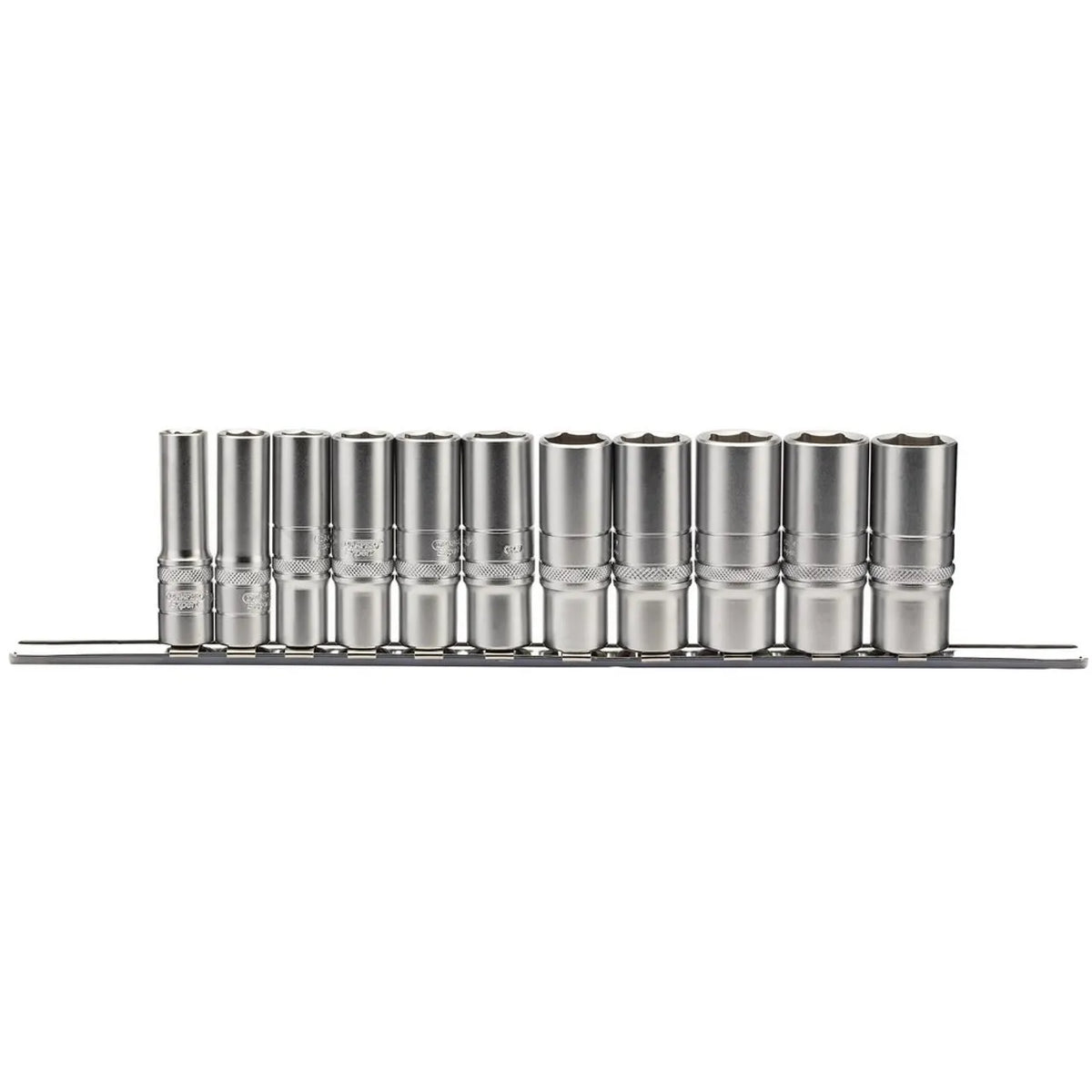 Draper 11 Piece Imperial socket set on a Metal Rail 3/8"Sq.
