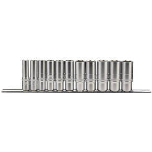 Draper 11 Piece Imperial socket set on a Metal Rail 3/8"Sq.