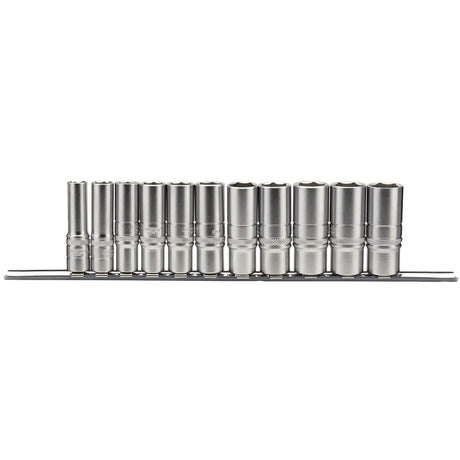 Draper 11 Piece Imperial socket set on a Metal Rail 3/8"Sq.