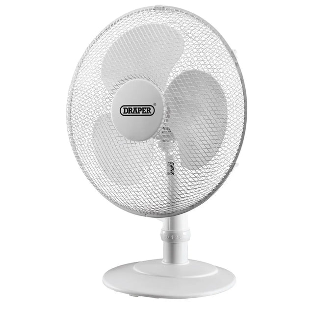 Draper 230V Desk Fan, 16"/400mm, 45W - 3-Speed Oscillating Fan with Extra-Wide Base (09111)