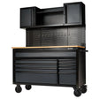 BUNKER 56" Mobile Workstation with 10 Drawers, Hardwood Worktop, and Pegboards - Grey