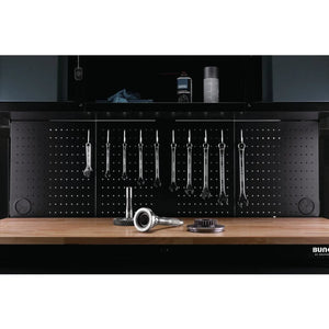 BUNKER 56" Mobile Workstation with 10 Drawers, Hardwood Worktop, and Pegboards - Grey