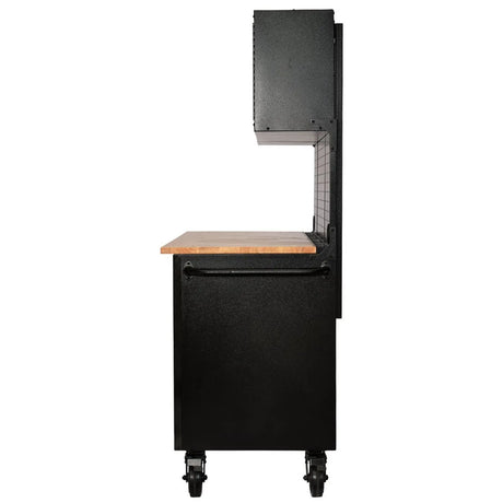 BUNKER 56" Mobile Workstation with 10 Drawers, Hardwood Worktop, and Pegboards - Grey