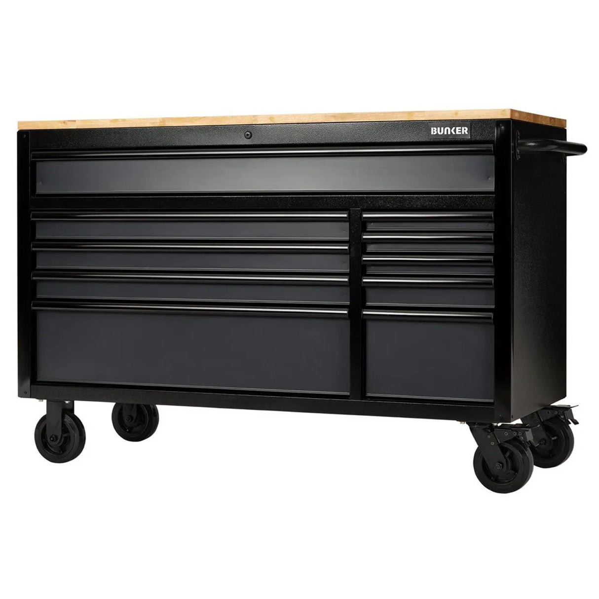 BUNKER 56" Workbench Roller Tool Cabinet with 10 Drawers, Hardwood Worktop - Grey (08227)