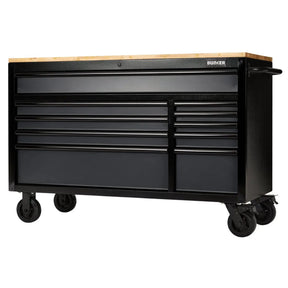 BUNKER 56" Workbench Roller Tool Cabinet with 10 Drawers, Hardwood Worktop - Grey (08227)