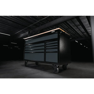 BUNKER 56" Workbench Roller Tool Cabinet with 10 Drawers, Hardwood Worktop - Grey (08227)