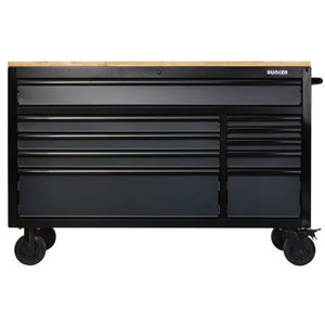 BUNKER 56" Workbench Roller Tool Cabinet with 10 Drawers, Hardwood Worktop - Grey (08227)