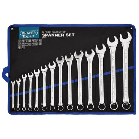 Draper Expert HI‑TORQ Imperial Combination Spanner Set (14‑Piece) - Sizes 3/8" to 1¼"
