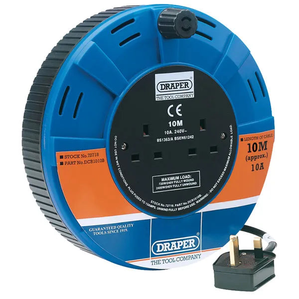 Draper Twin Socket Cable Reel 10m