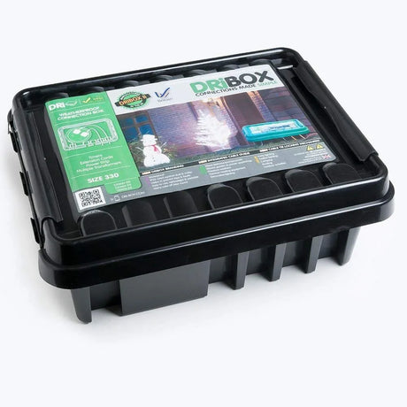DRiBOX Weatherproof Connection Box DB‑330‑UK‑B - IP55 Outdoor Power Enclosure, Black