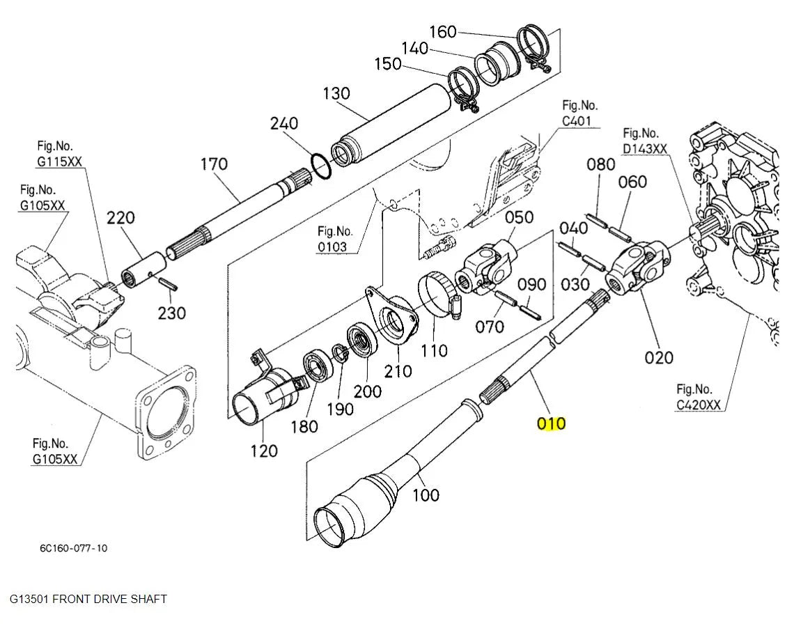 Kubota 6C040-57512 Drive Shaft - Precision Front & Rear Drive Shaft Replacement for B-Series Tractors