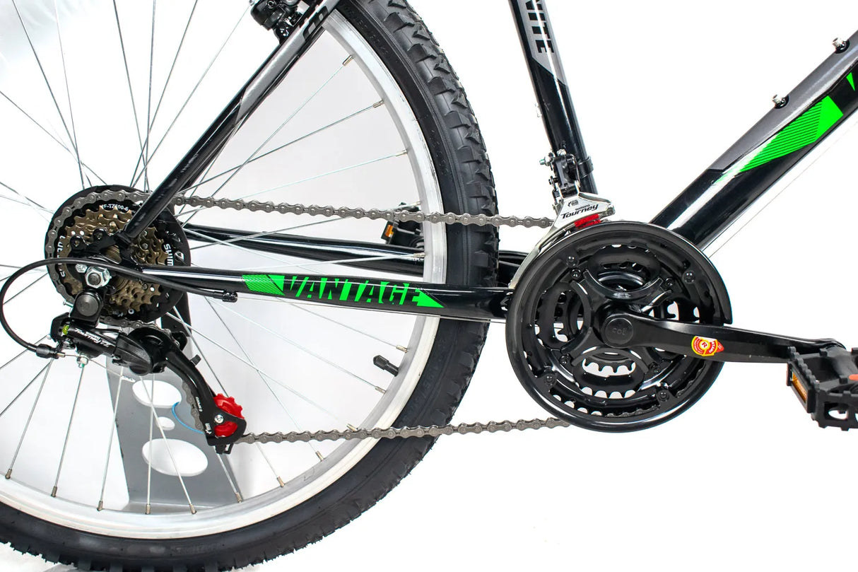 IGNITE Vantage 14" Frame MTB - 18-Speed Shimano, 26" Alloy Wheels, Black/Green