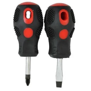 Tomahawk Stubby Screwdriver Set (2-Piece) | Soft Rubber Anti-Slip Grip | Flat 6mm & Pozi PZ2