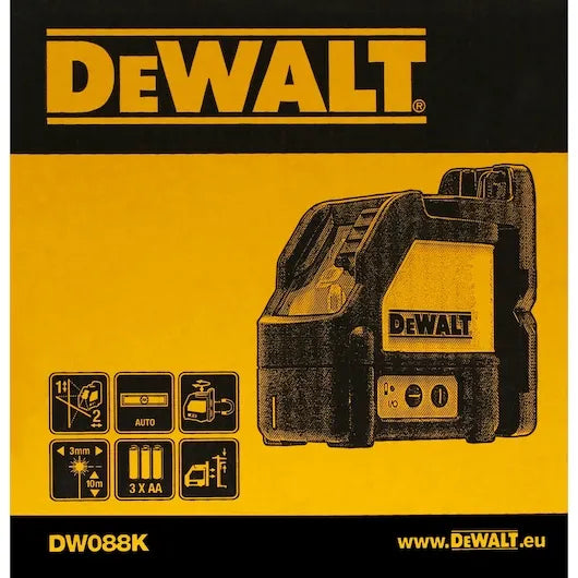 DeWalt DW088K-XJ Cross Line Laser - Self-Leveling Red Beam with 15m Range