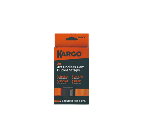 Kargo Endless Cam Buckle Strap 4m x 25mm [250kg] (2 Pack) - One-Piece Quick Release Tie-Down