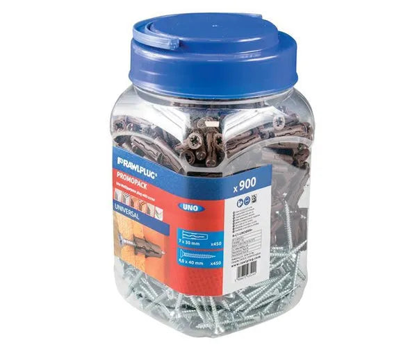 Rawlplug R-C1-UNOBRN+ Brown UNO Plugs & Screws in Jar (450 Plugs + 450 Screws) RAWRC1UNOBRN