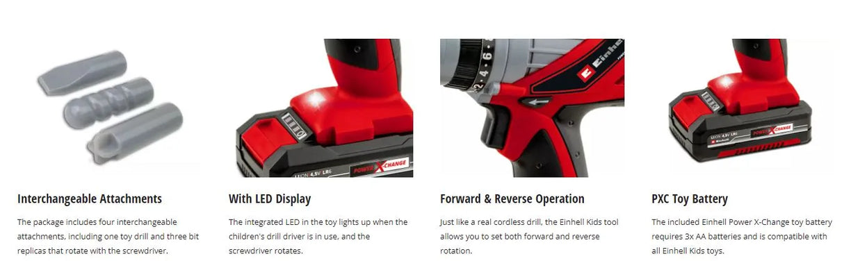 Einhell Kids Cordless Screwdriver Toy by Happy People - Light, Sound & Drill Bits | Age 3+