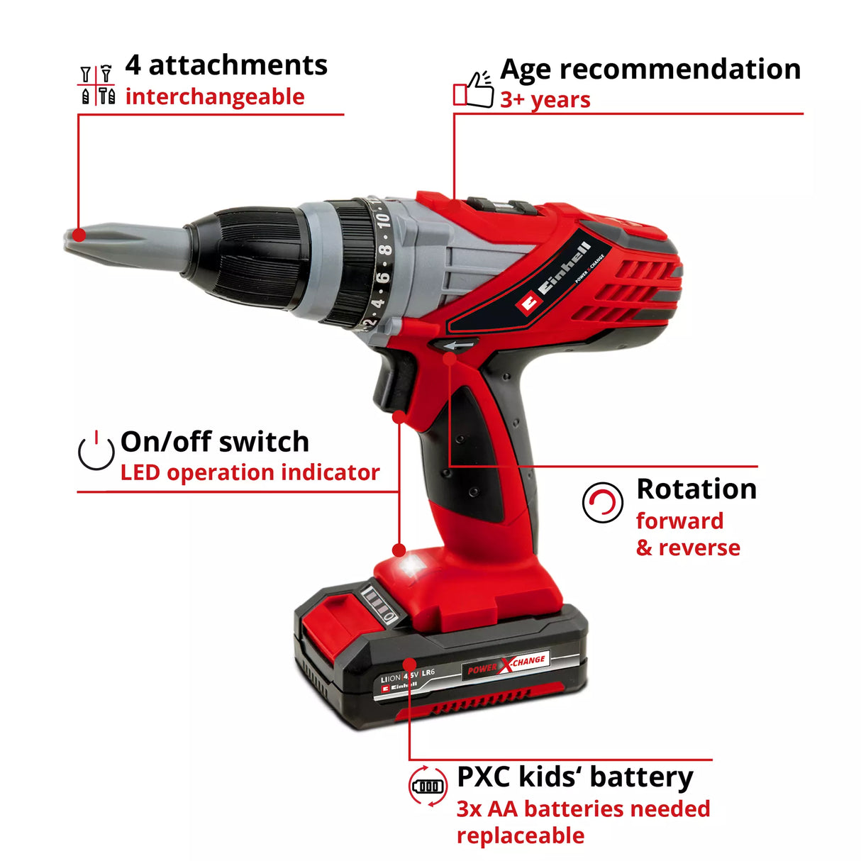 Einhell Kids Cordless Screwdriver Toy by Happy People - Light, Sound & Drill Bits | Age 3+