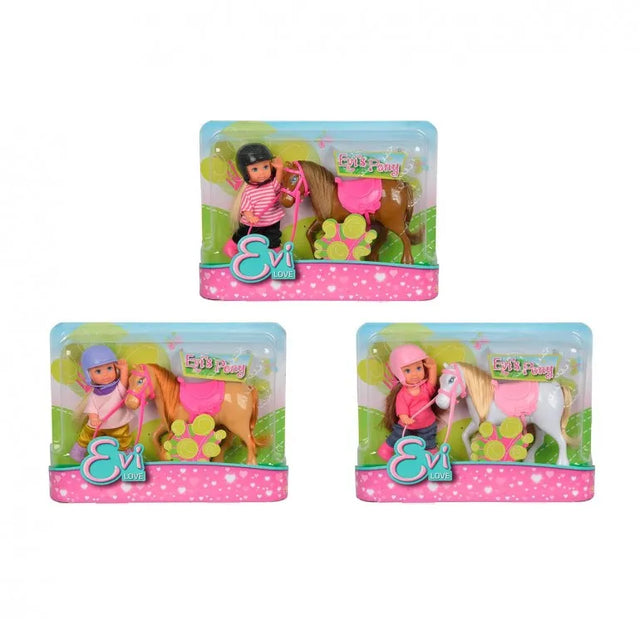 Evi Love Pony Doll with Stylish Jockey Outfit & Pony - Compact Size for Travel