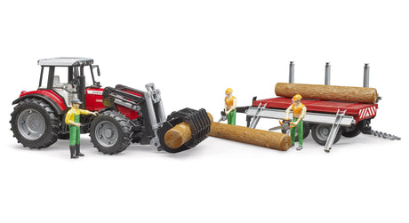 Bruder Massey Ferguson 7840 + Frontloader and timber trailer