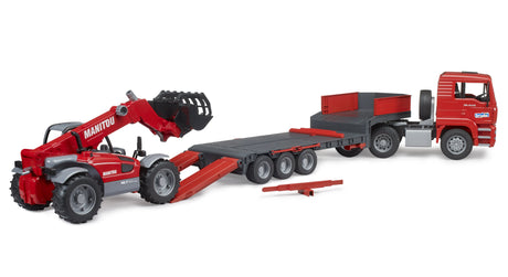 Bruder Man Tga Truck with Low Loader Trailer and Manitou Telehandler