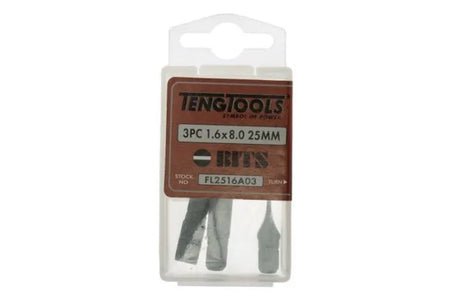 Teng Tools 8mm Flat Bit 25mm Long For Slotted Heads 1/4" Hex 3 Pack