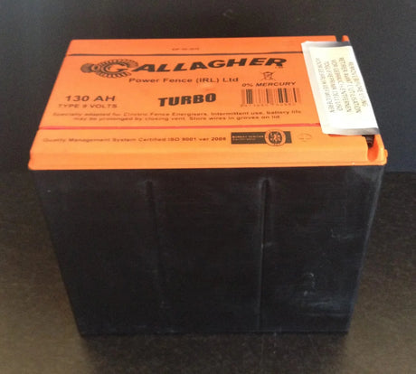 Gallagher 9V 130Ah Battery DC8 - Reliable Saline Battery for Electric Fencing