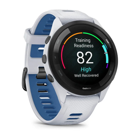 Garmin Forerunner 265 Running Watch - Black Bezel with Whitestone Case & Whitestone/Tidal Blue Band