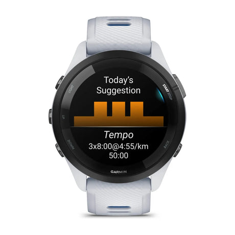 Garmin Forerunner 265 Running Watch - Black Bezel with Whitestone Case & Whitestone/Tidal Blue Band