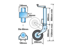 Genfitt G16988 Heavy Duty Auto Fold Jockey Wheel - 60mm Tube, 300kg Capacity