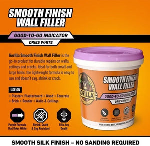Gorilla Smooth Finish Wall Filler 473 ml - Colour‑Change Purple→White, Anti‑Sag & Crack‑Resistant (Code 118798)