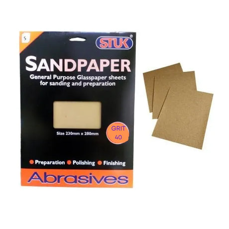 Stuk Sandpaper 40 Grit Pack of 5
