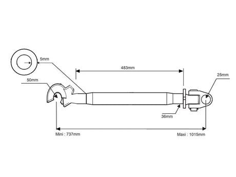 Heavy Duty Cat 2 Top Link with Quick Release Hook - M36x3, 737-1015mm | S.13994