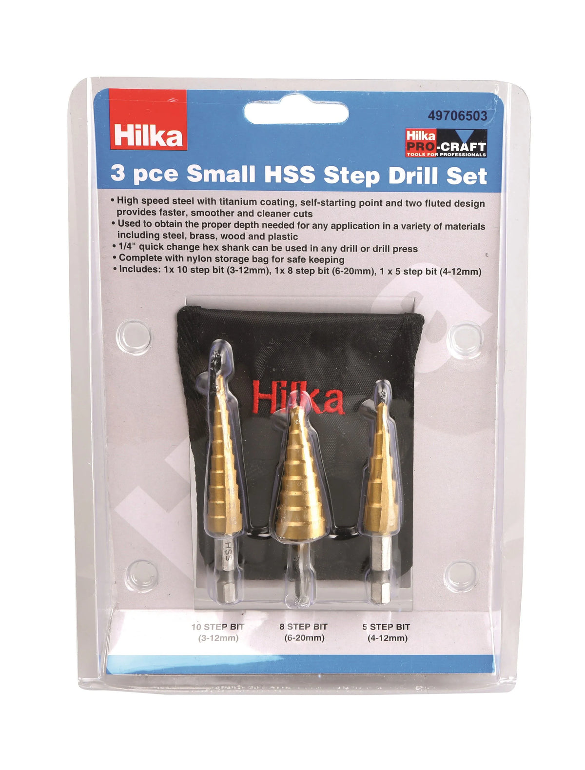 Hilka 3pc Small HSS Step Drill Set