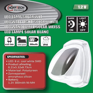 Hofftech White Solar Wall Lamp with 8 SMD LEDs, IP44