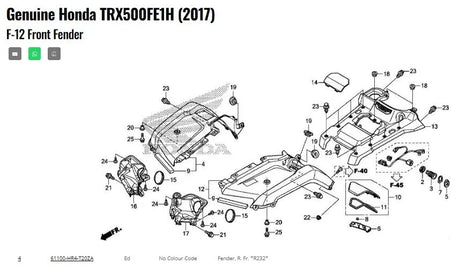 Honda Front Right Fender | 61100-HR4-T20ZA - Genuine Replacement for Honda ATV Models