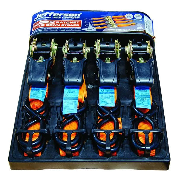 Jefferson 5m x 25mm Orange Ratchet Strap Set (4 Pack)
