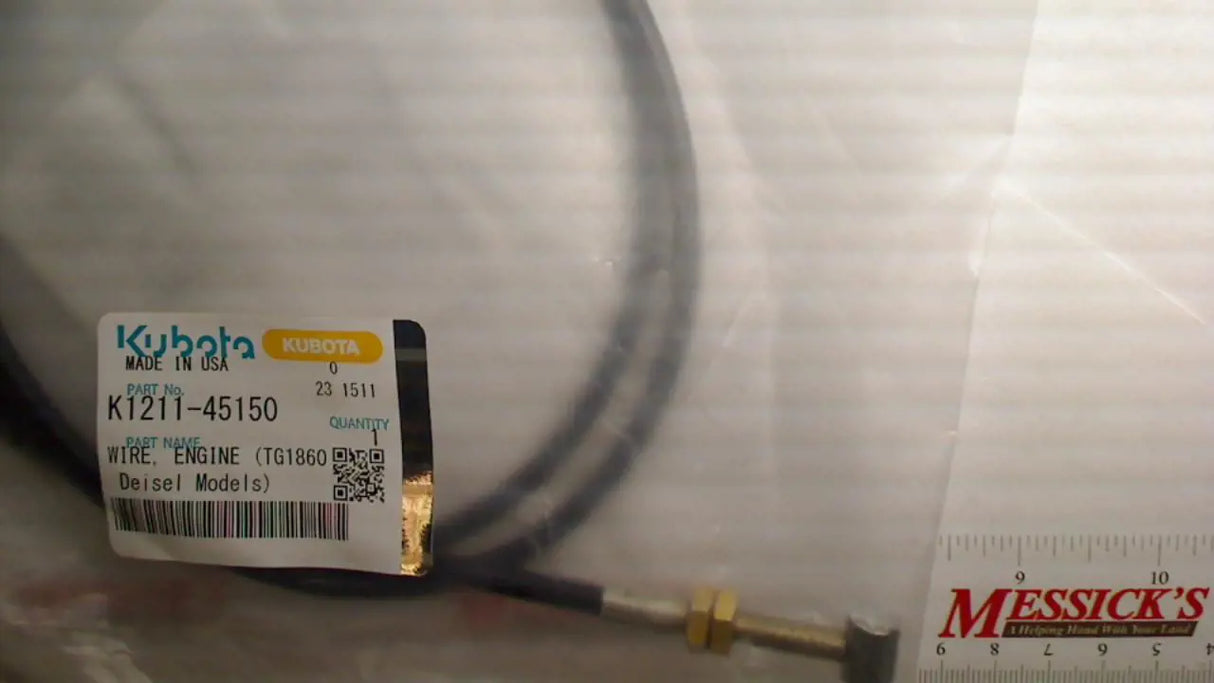 K1211-45150 Kubota Engine Wire - OEM Throttle Cable for Accelerator Lever