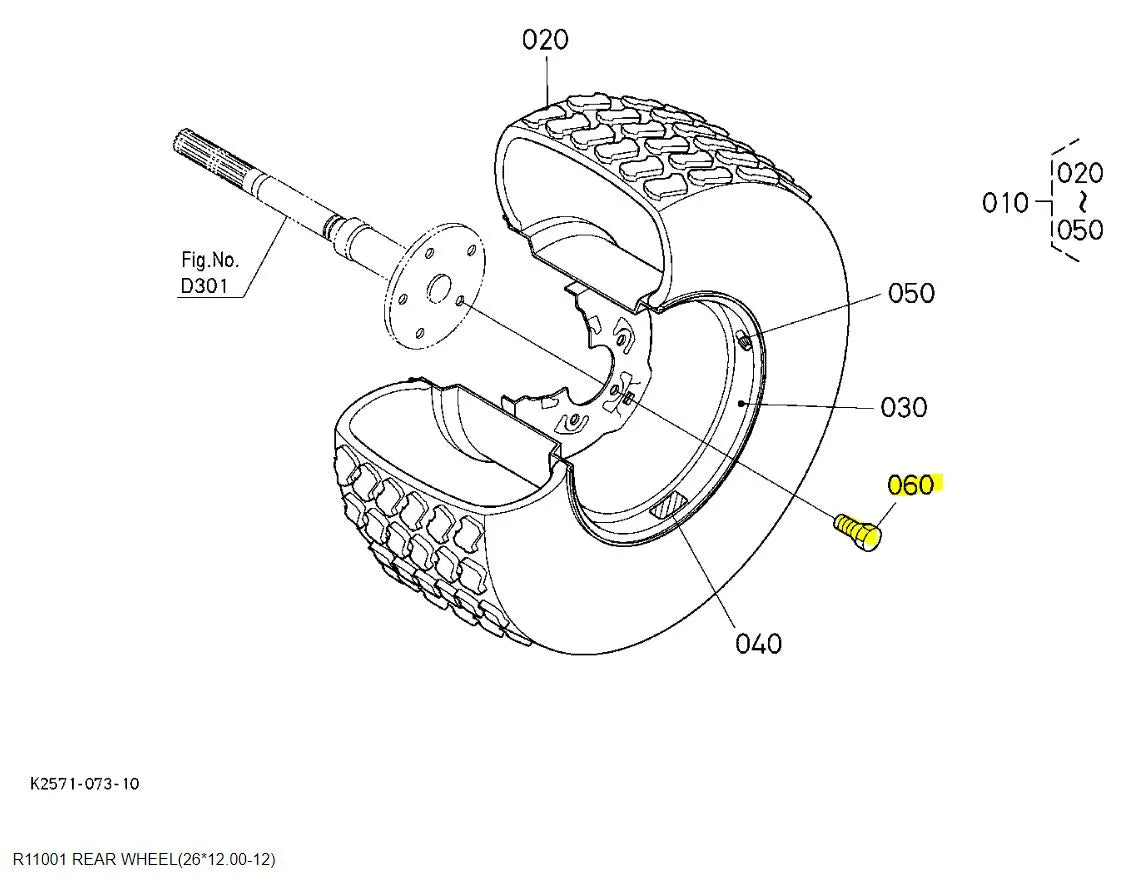 Kubota K2561-17210 Wheel Bolt (1/2") | OEM for Rear Wheels of BX1500D, BX1800D, BX2200D, and More