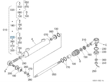 K3611-37560 Kubota Right-Hand Rod End - OEM Steering Cylinder Part for F Series